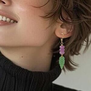 Natural Stone Amethyst and Jade Gemstone Beads Drop Earrings